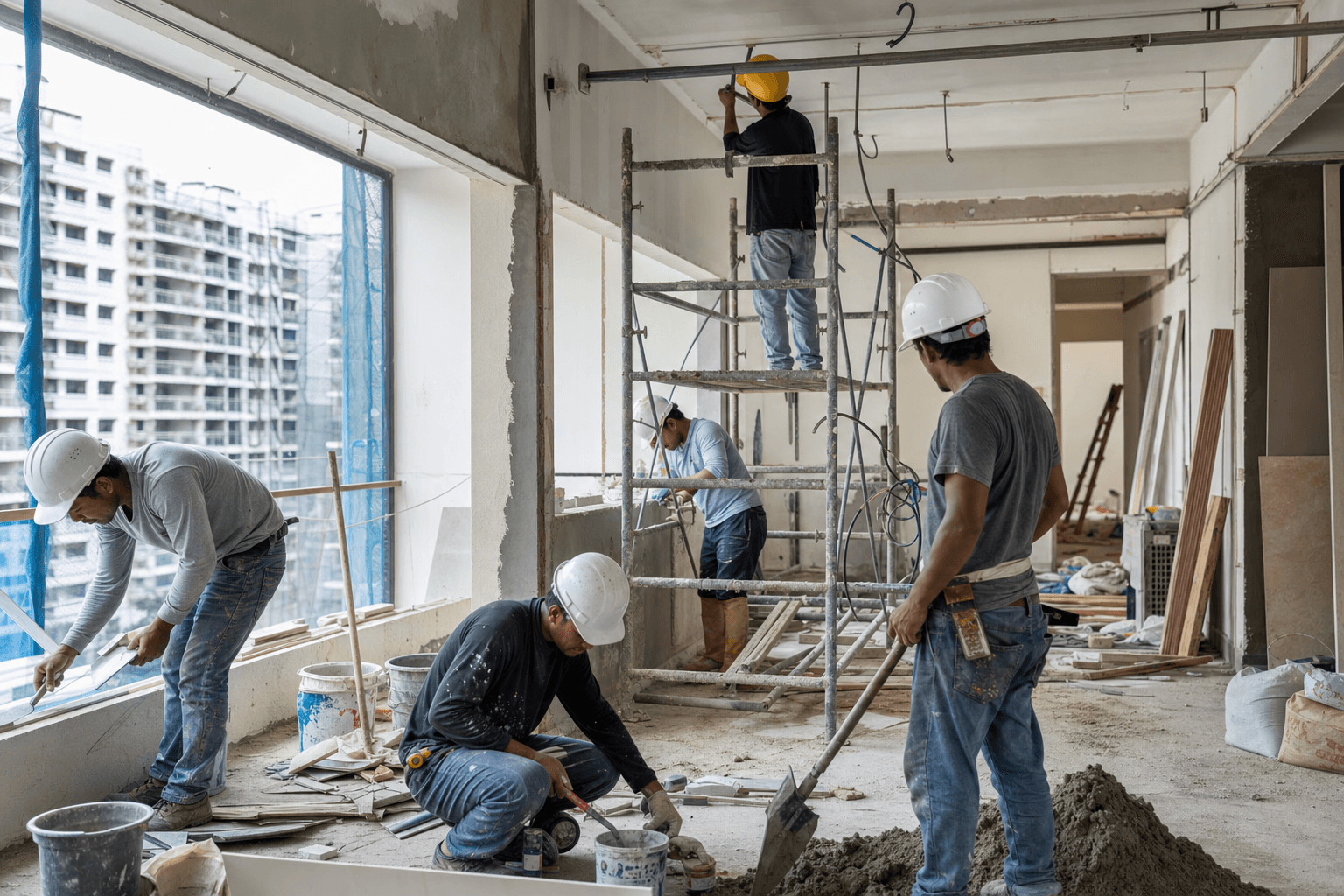 ADEX Renovation team at work on a project site in Singapore