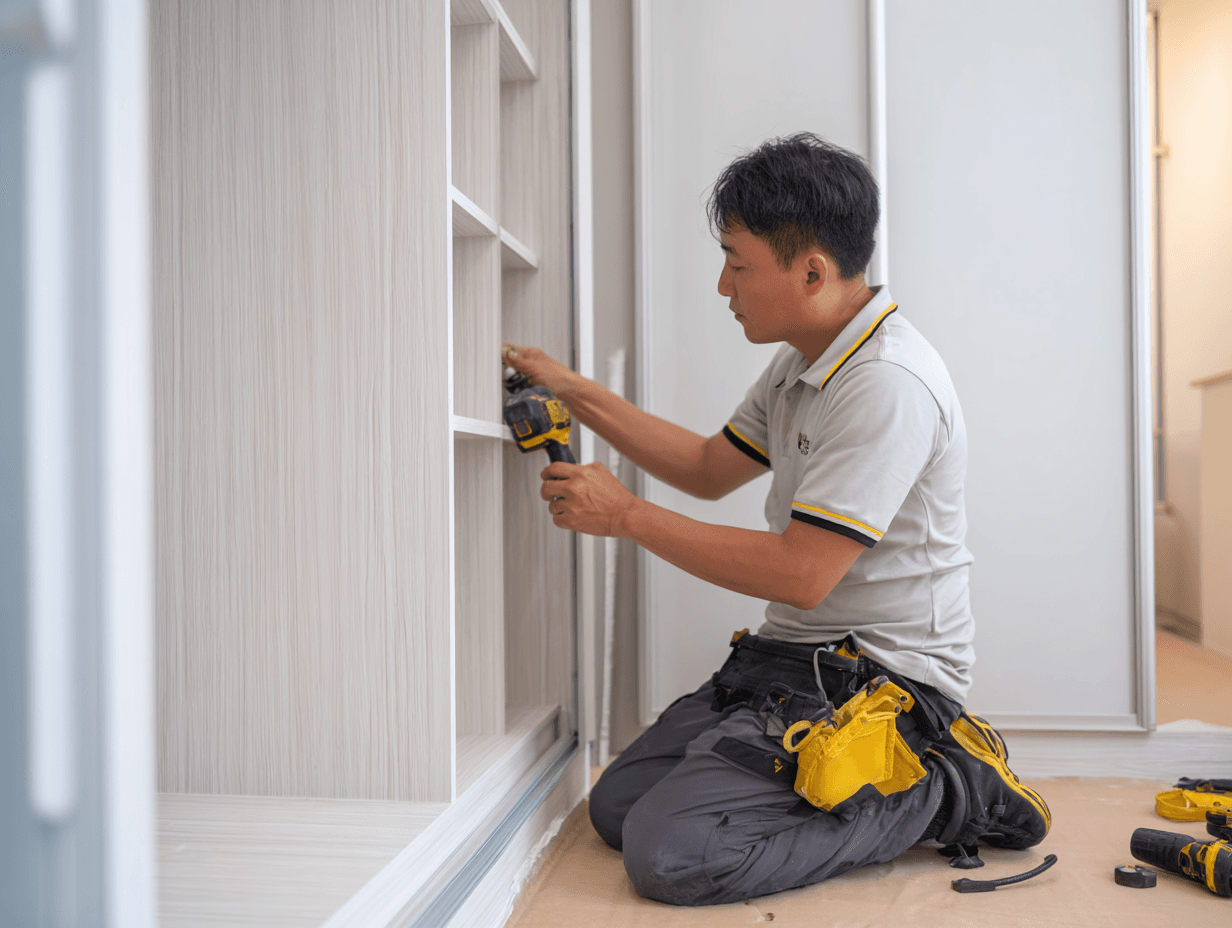 Custom kitchen carpentry with full-height cabinets and worktop