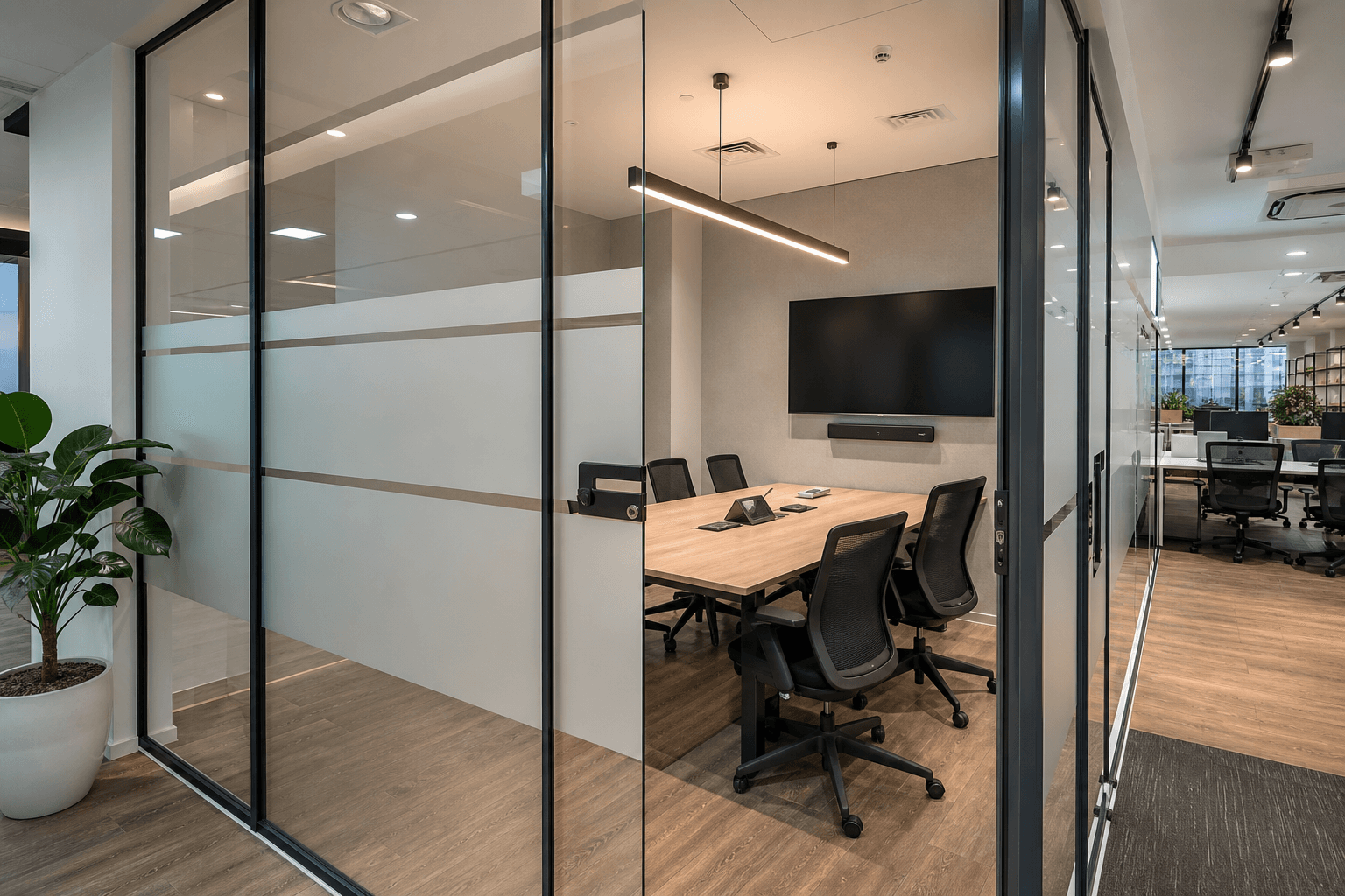 Glass partition meeting room in a Singapore SME office fit-out