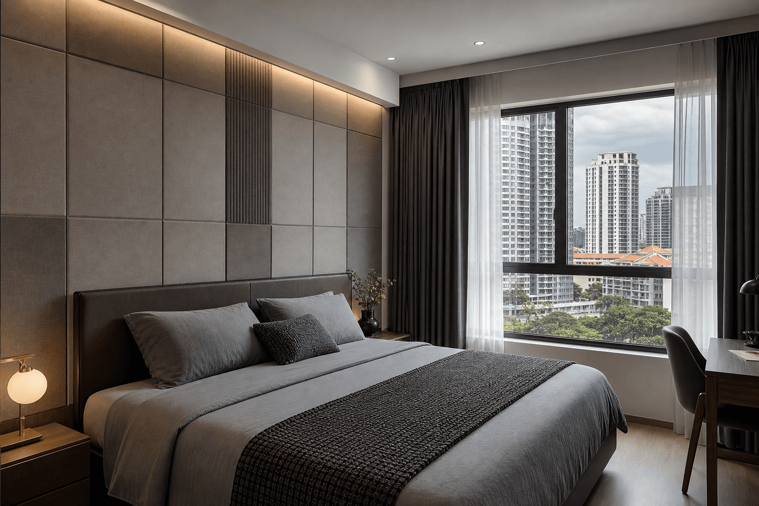Residential bedroom soundproofing panels installed in a Singapore home