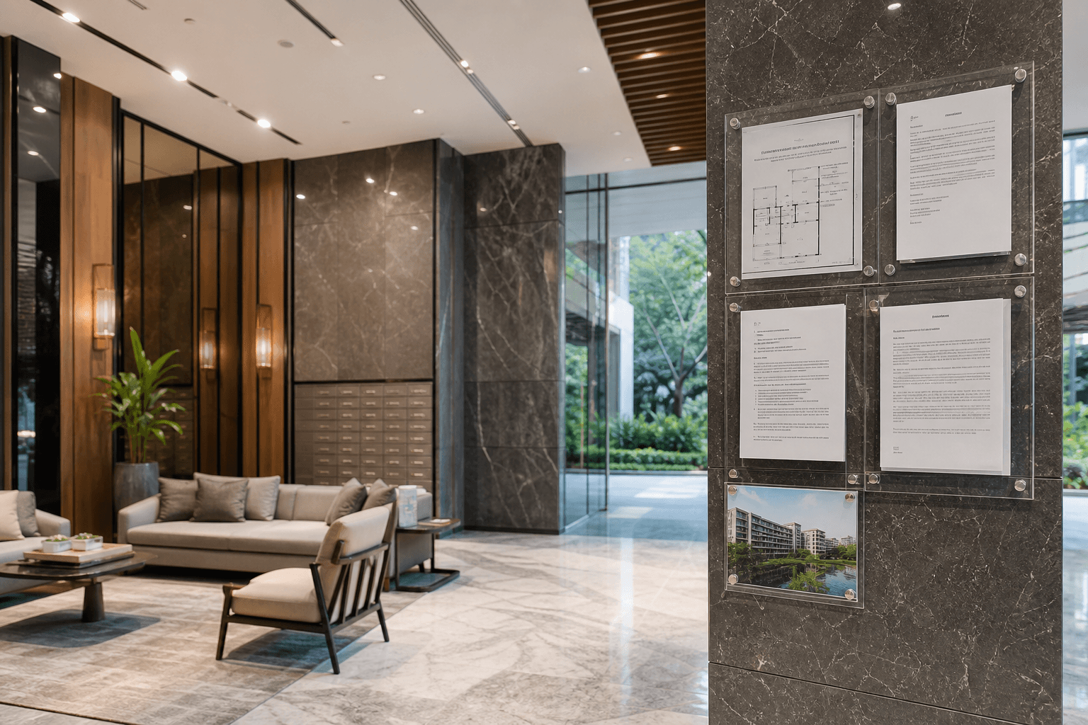 Condominium management notice board with renovation approval information in Singapore