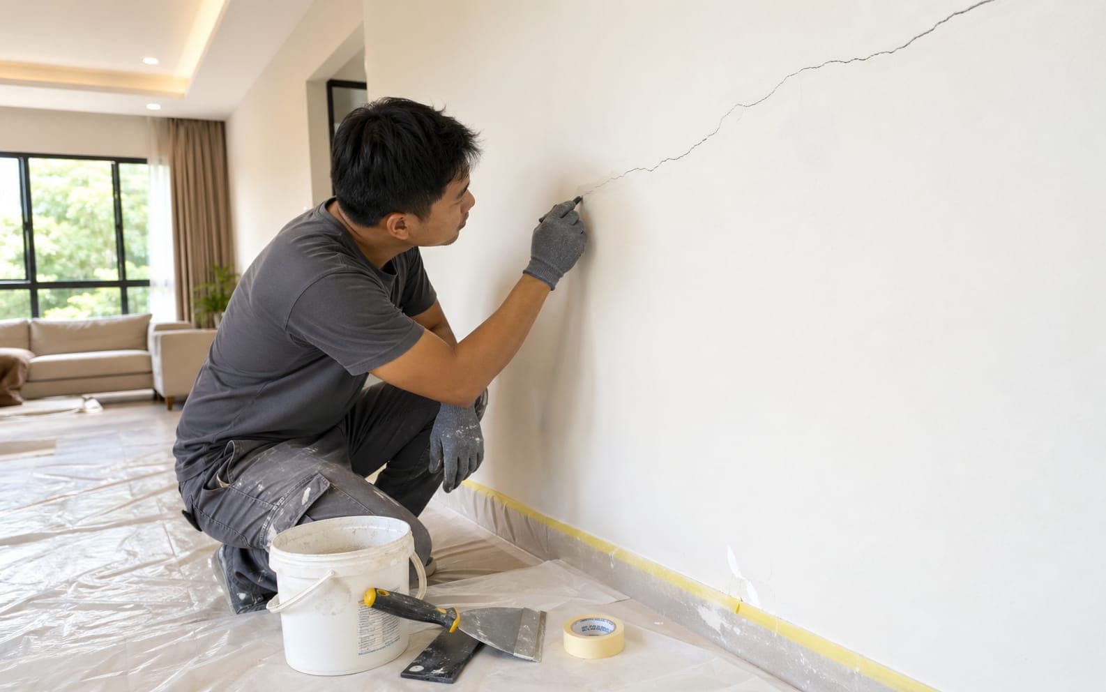 Wall crack inspection and repair in a Singapore home