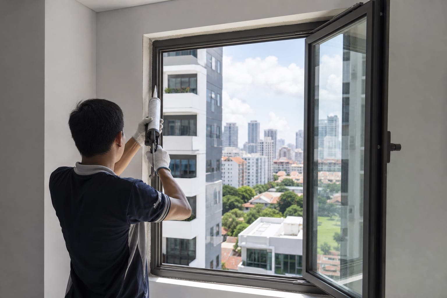 Window installation in a Singapore apartment