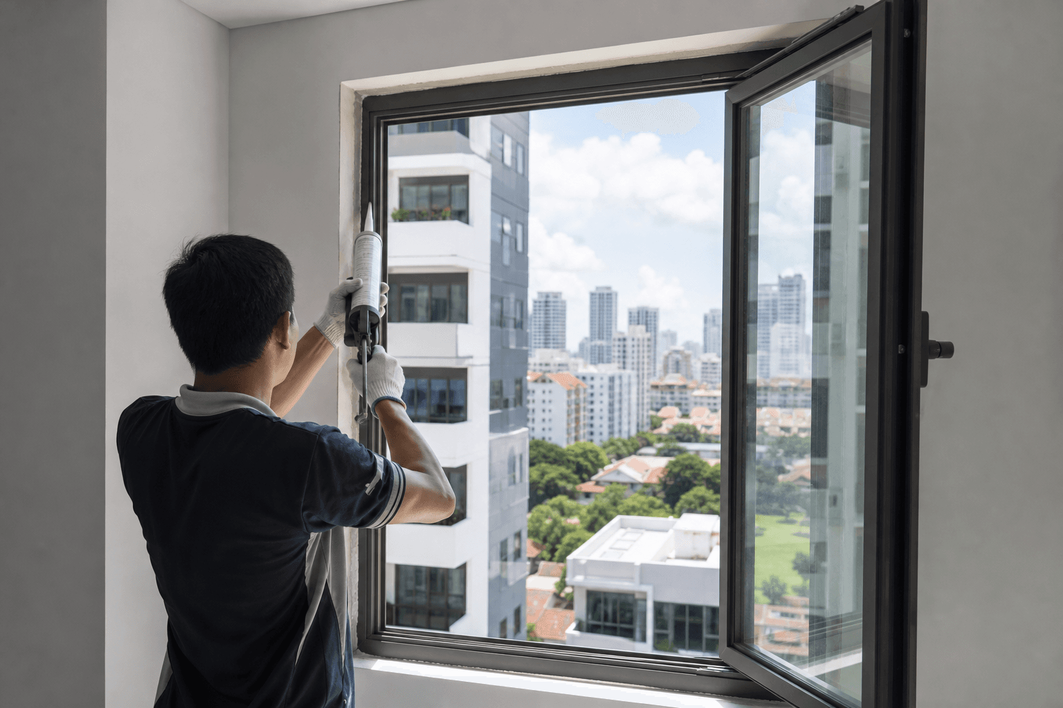 Window installation in a Singapore apartment